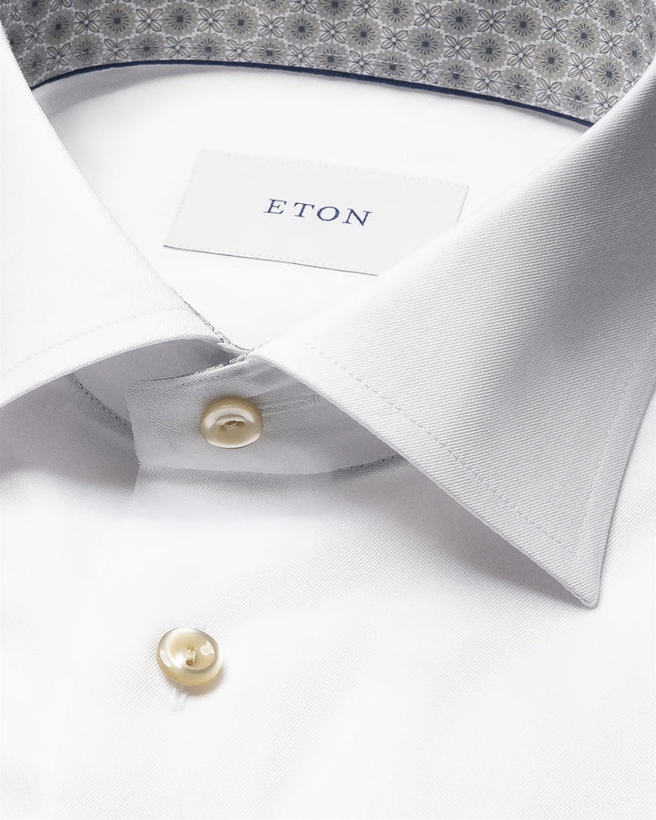 Slim Fit White Medallion Effect Signature Twill Shirt